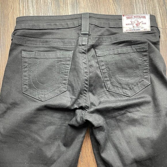 True Religion Black Super Skinny Rose Embroidered Jeans Womens Size 29x29 - Picture 4 of 11